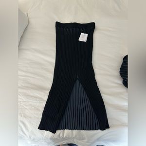 NAADAM Black Ribbed Midi Skirt with Front Slit